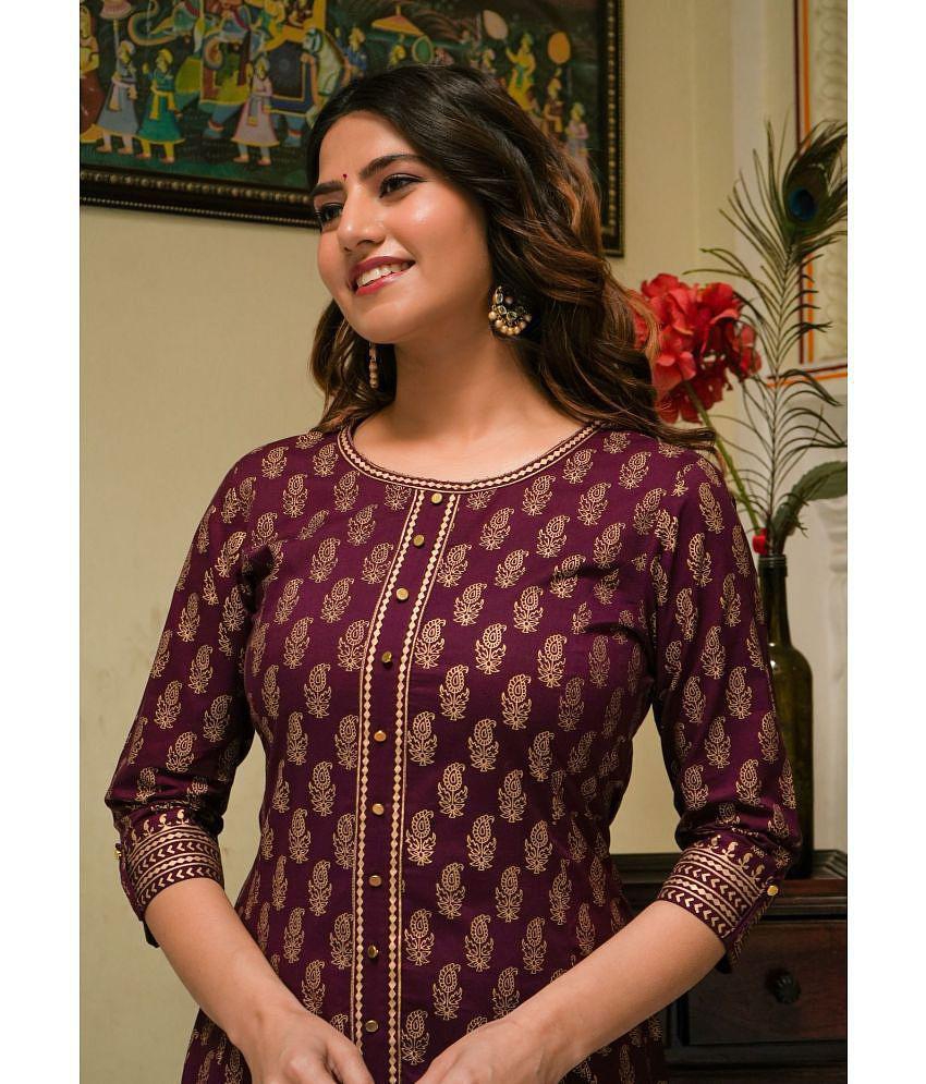 Buy Online Plo Yash Gallery Cotton Printed Anarkali Womens Kurti - Wine ( Pack of 1 ) - None