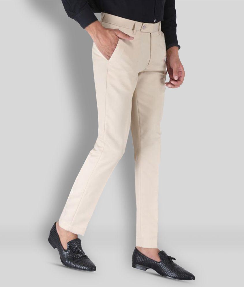 SREY - Cream Polycotton Slim - Fit Men's Formal Pants ( Pack of 2 ) - None