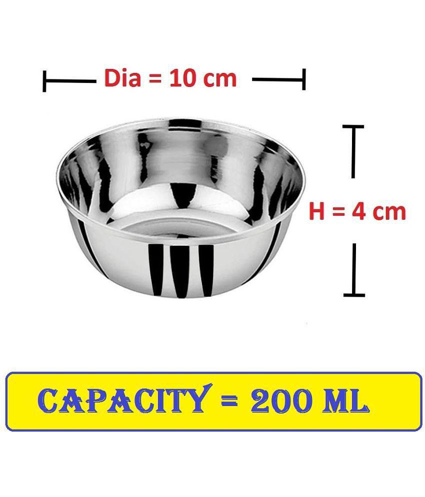 A & H ENTERPRISES - Sabzi Bowl /Katori Heavy Guage Stainless Steel Cereal Bowl 200 mL ( Set of 6 ) - Steel