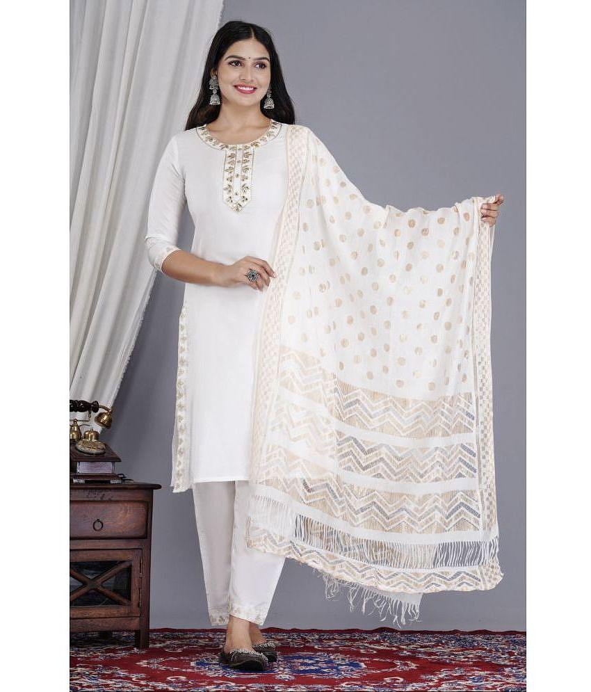 Buy Online Plo EXPORTHOUSE Silk Embellished Kurti With Pants Women's Stitched Salwar Suit - White ( Pack of 1 ) - None