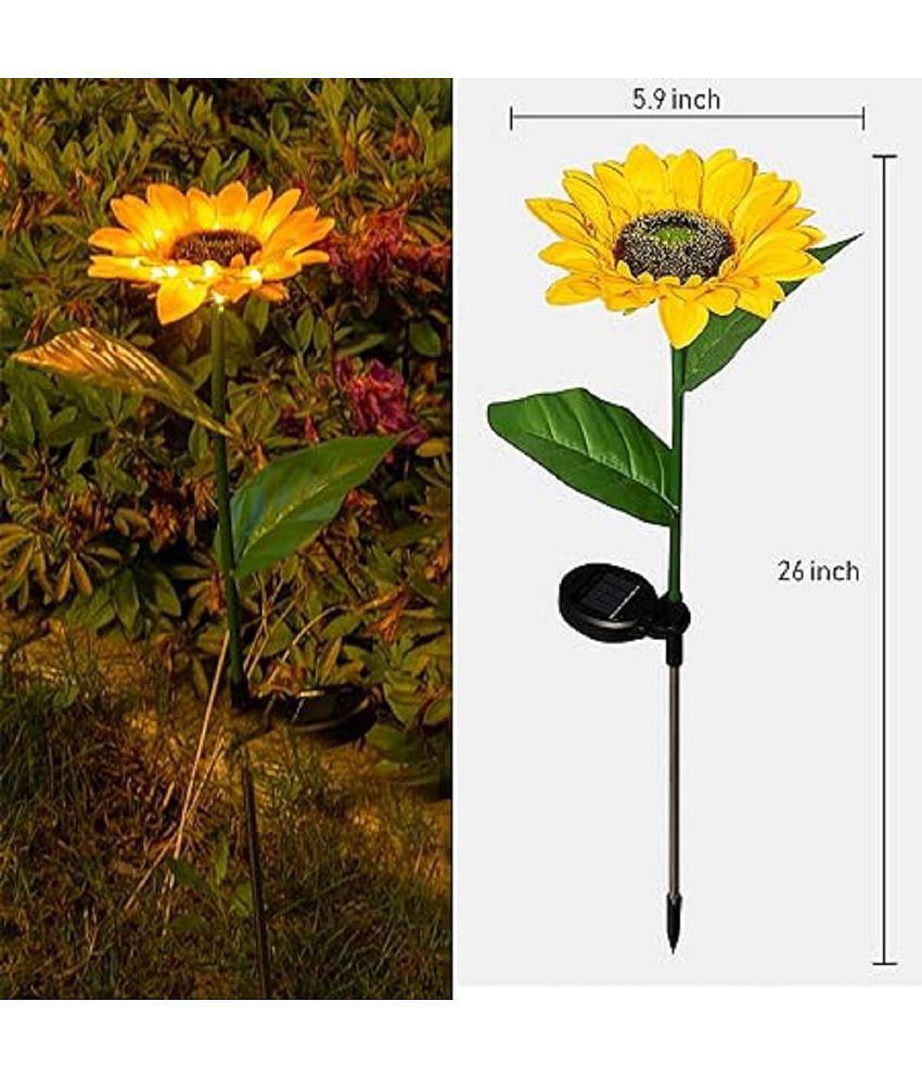 DHS Mart Sunflower Shape Solar Lights Wood Polish Stick GardenWaterproofDecorative RealisticFlower Light 2 no.s Pack of 2