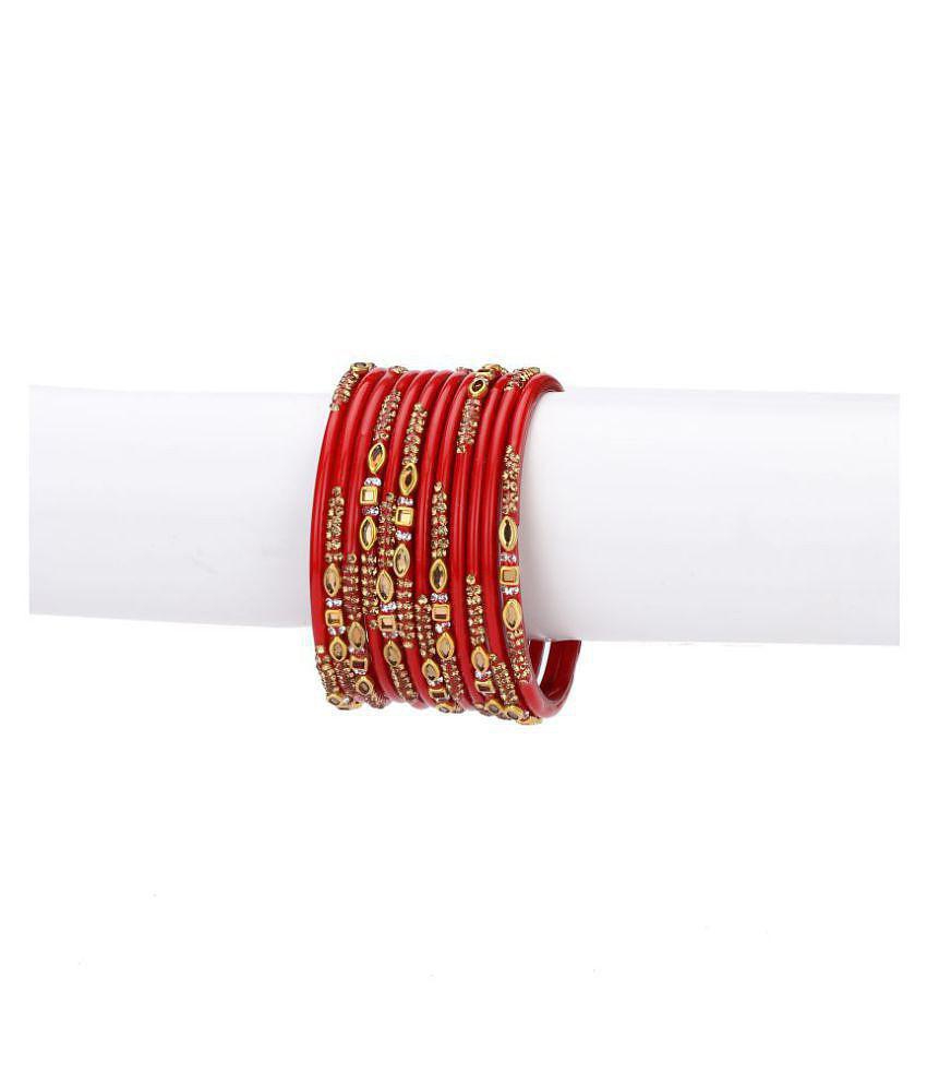 Sophisticated Men Designer Colorful Collection Red & Golden 12 Fashion Bangle Set Ornamented Wit