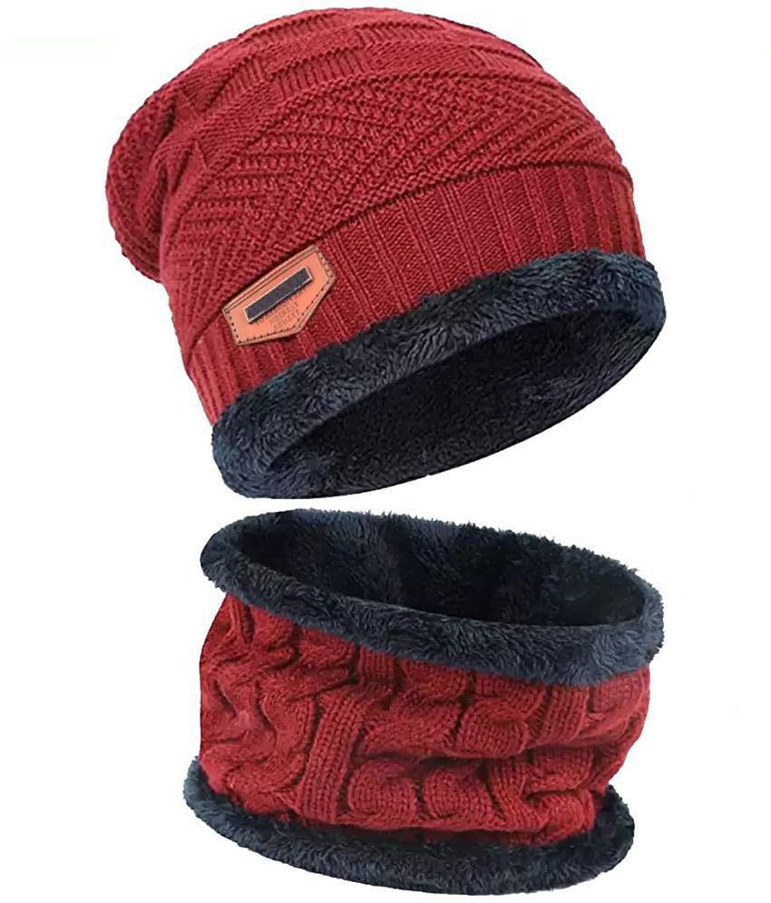 HORSE FIT Winter Beanie Cap for Men, and Women Wool Knitted Hat with Woolen Neck Warmer Scarf Muffler- Multi color. - One Size