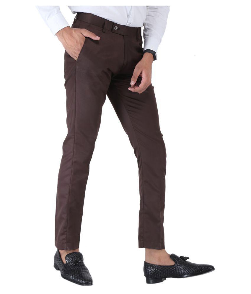 SREY - Coffee Polycotton Slim - Fit Men's Chinos ( Pack of 2 ) - None