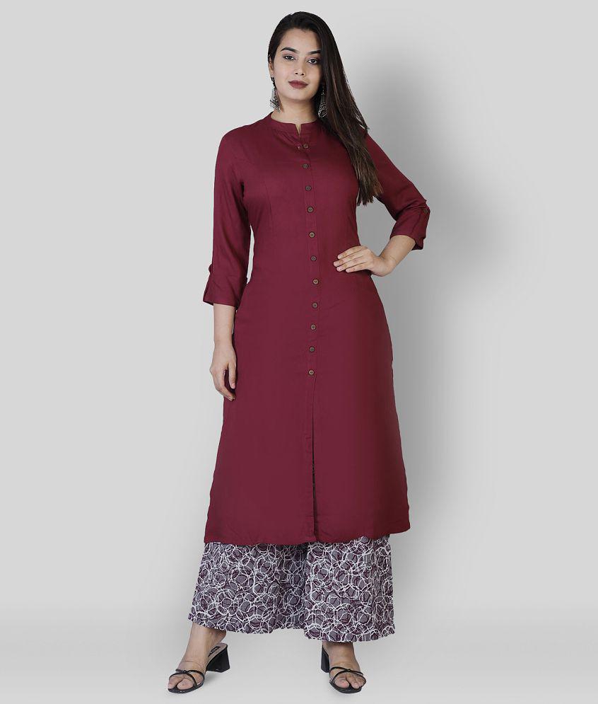 Doriya - Maroon Front Slit Rayon Womens Stitched Salwar Suit ( Pack of 1 ) - L