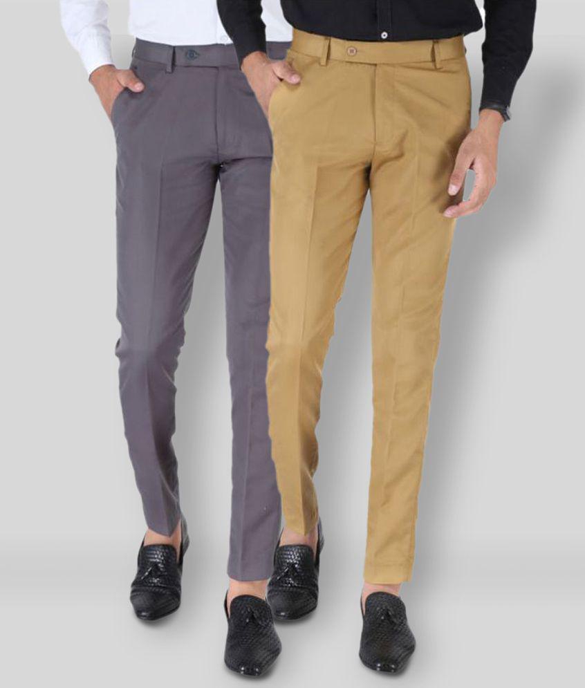 SREY - Grey Polycotton Slim - Fit Men's Chinos ( Pack of 2 ) - None