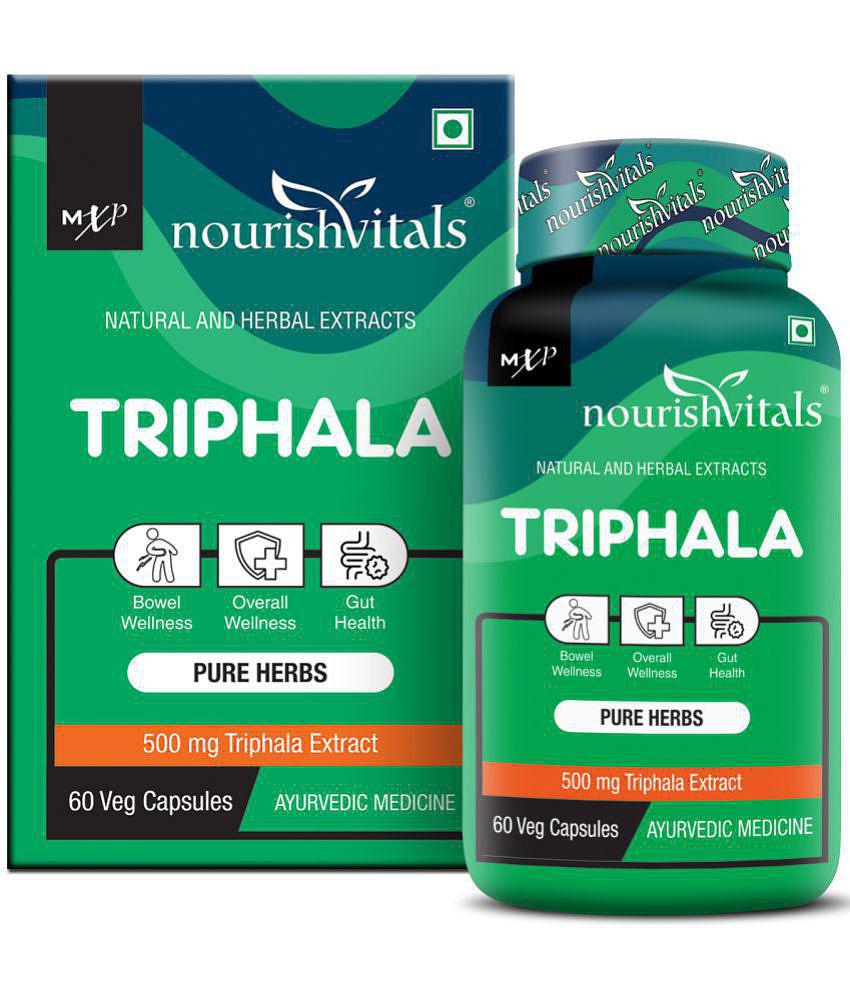 NourishVitals Triphala Pure Herbs, 500 mg Triphala Extract, Bowel Wellness, 60 Veg Capsules