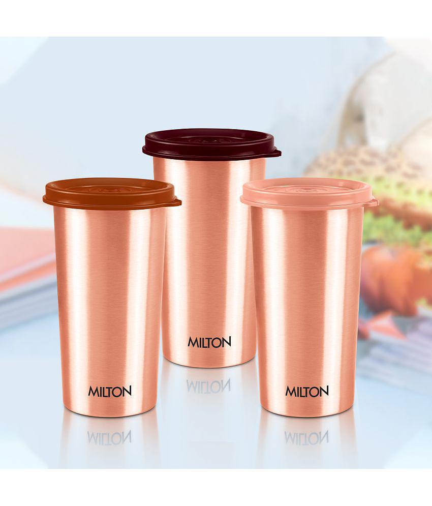 Milton Copper Drinking Water Tumbler with Lid, Set of 2, 480 ml Each, Copper | 100% Leak Proof | Office | Gym | Yoga | Home | Kitchen | Hiking | Treking | Travel Tumbler - Copper