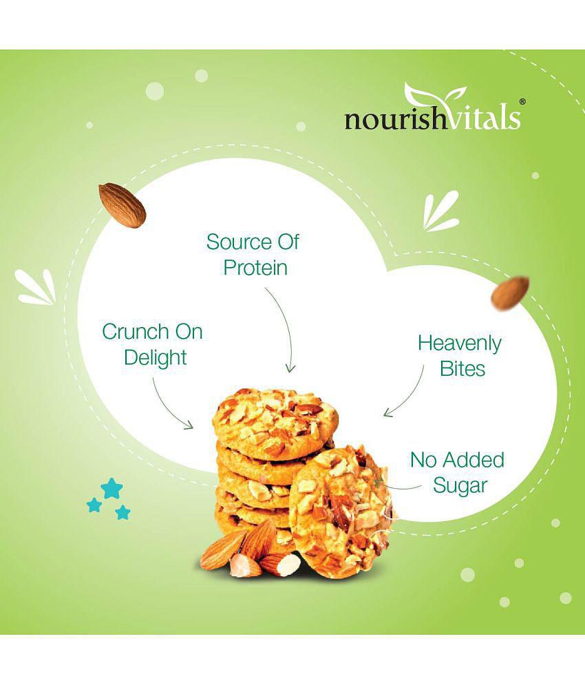 NourishVitals Sugar Free Almond Cookies, No Added Sugar, Heavenly Bites, Source of Protein, Crunchy Delights, Genius Snack, 120g