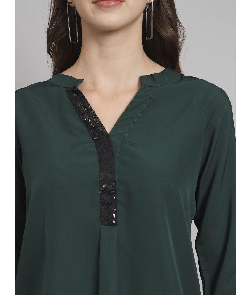 Curvydrobe Green Crepe Women's A-Line Top ( Pack of 1 ) - XL, Green