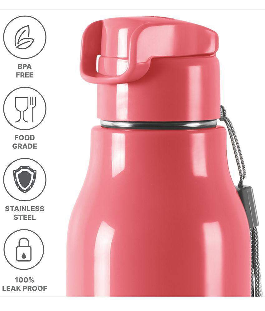 Milton Steel Sprint 900 Insulated Inner Stainless Steel Water Bottle, 630 ml, Pink | Hot or Cold | Easy Grip | Leak Proof | Kids School Bottle | Office | Gym | Hiking | Treking | Travel Bott