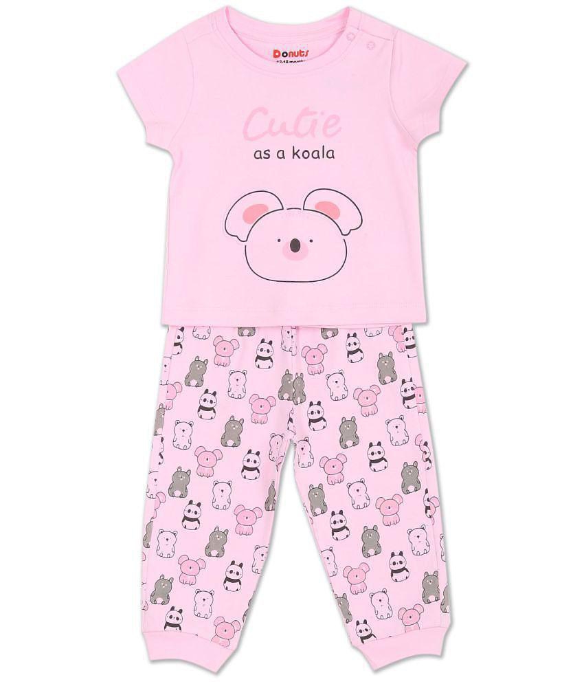 Donuts 100% Cotton Pink Shirt & Trouser For Baby Girl ( Pack of 2 ) - None