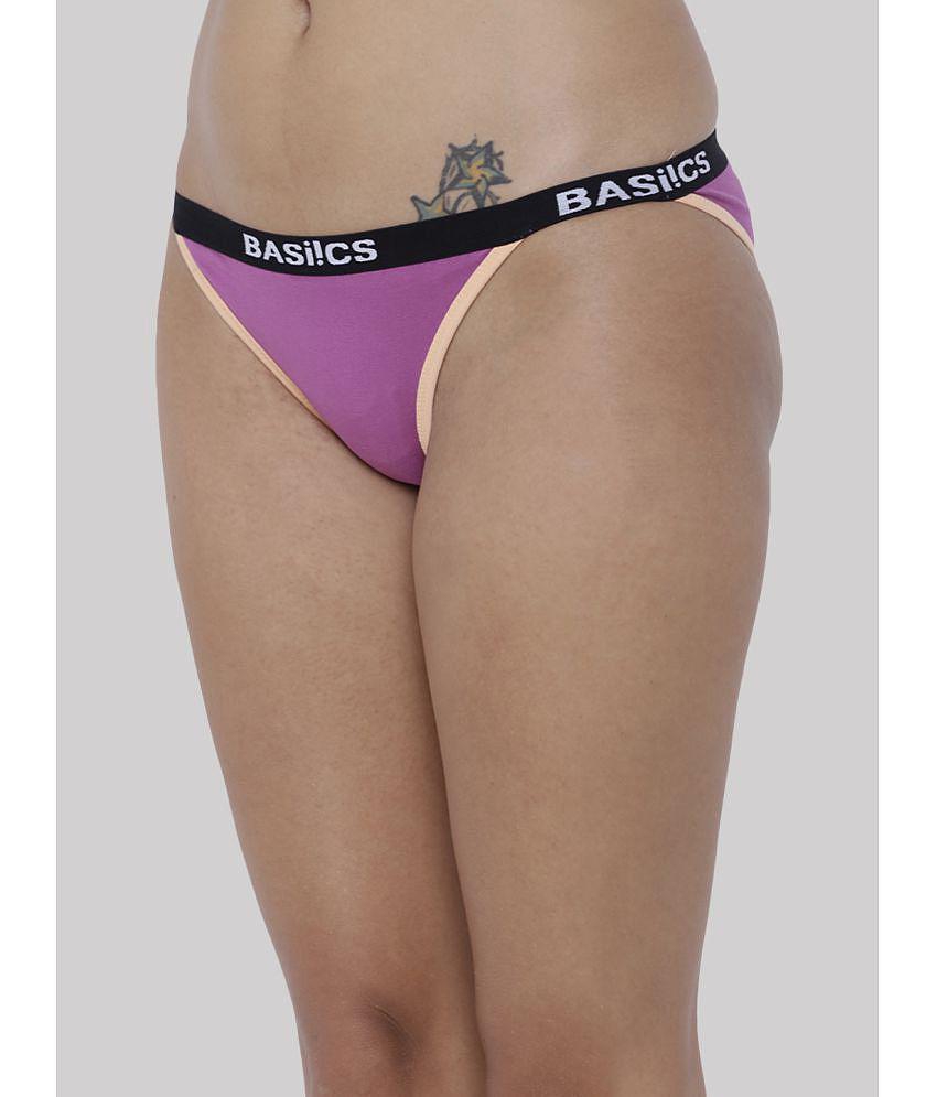 Affordable Men BASIICS By La Intimo - Purple BCPBR09 Cotton Lycra Solid Womens Bikini ( Pack of 