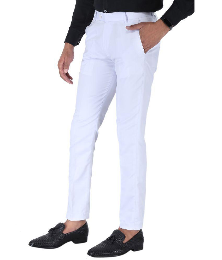 SREY - White Polycotton Slim - Fit Men's Trousers ( Pack of 2 ) - None