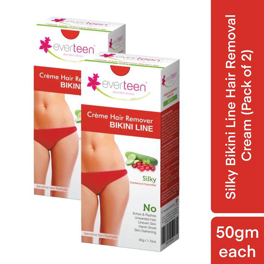 everteen SILKY Bikini Line Hair Remover Creme with Cranberry and Cucumber - 2 Packs (50g Each)