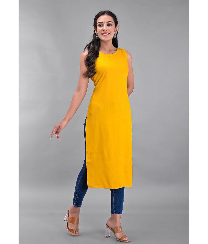 Chic Men Clothy N Wave - Yellow Rayon Women's Straight Kurti ( Pack of 1 ) - None 2025 at ShopCi