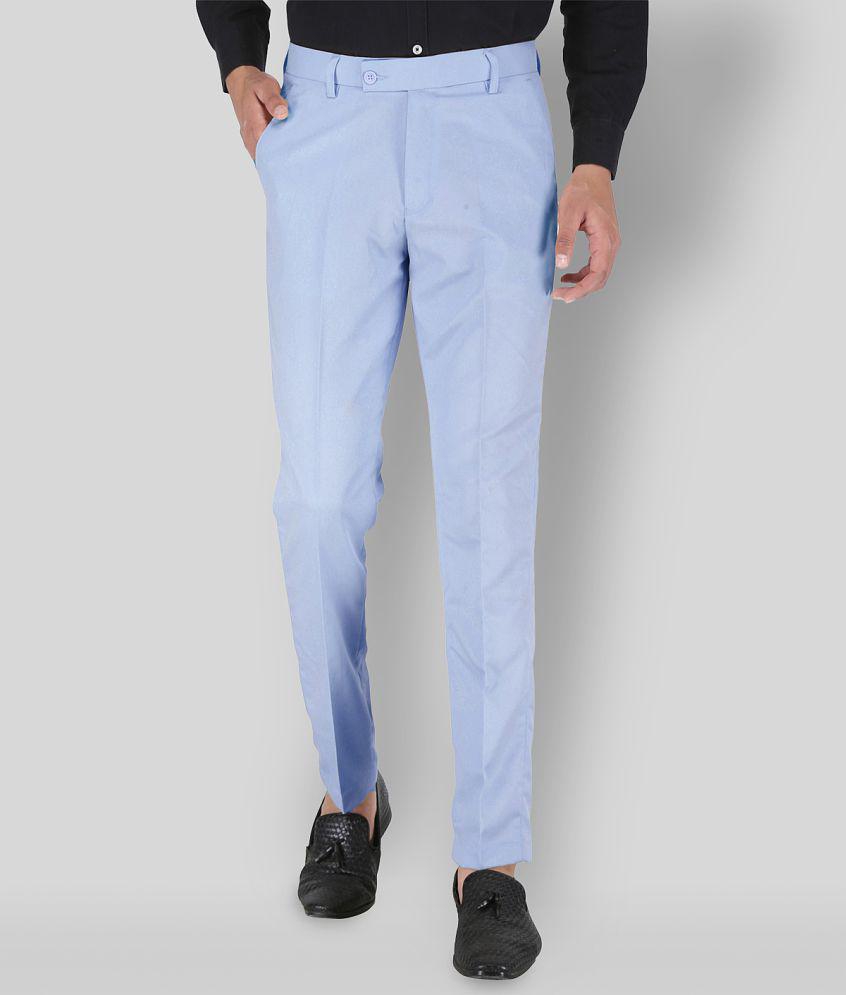 Playerz - Blue Polycotton Slim - Fit Men''s Trousers ( Pack of 1 ) - None