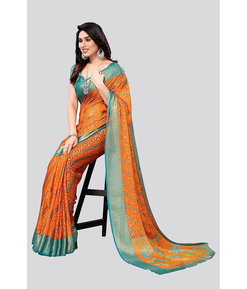 Bhuwal Fashion - Orange Brasso Saree With Blouse Piece ( Pack of 1 ) - Orange