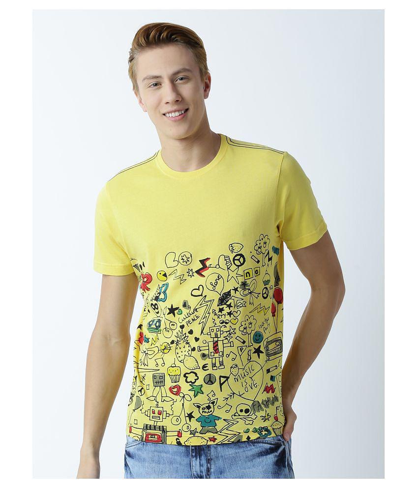 Huetrap cotton Yellow Printed T-Shirt Single Pack - None