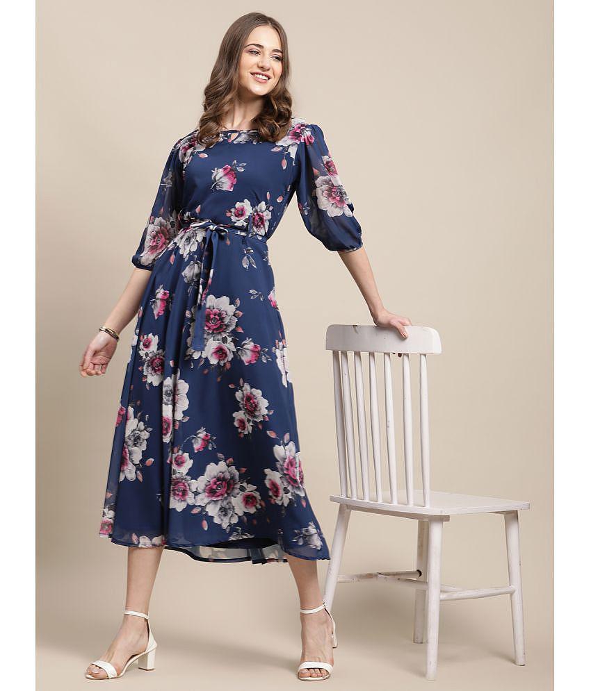 Exclusive Women Fabflee Blue Chiffon Gown - - None 2025 at ShopCircuit | ONDC