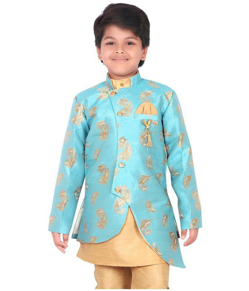 Ahhaaaa Ethnic Wear Sherwani Kurta and Pyjama Set For Kids and Boys (Sky Blue, 2-3 Years) - None