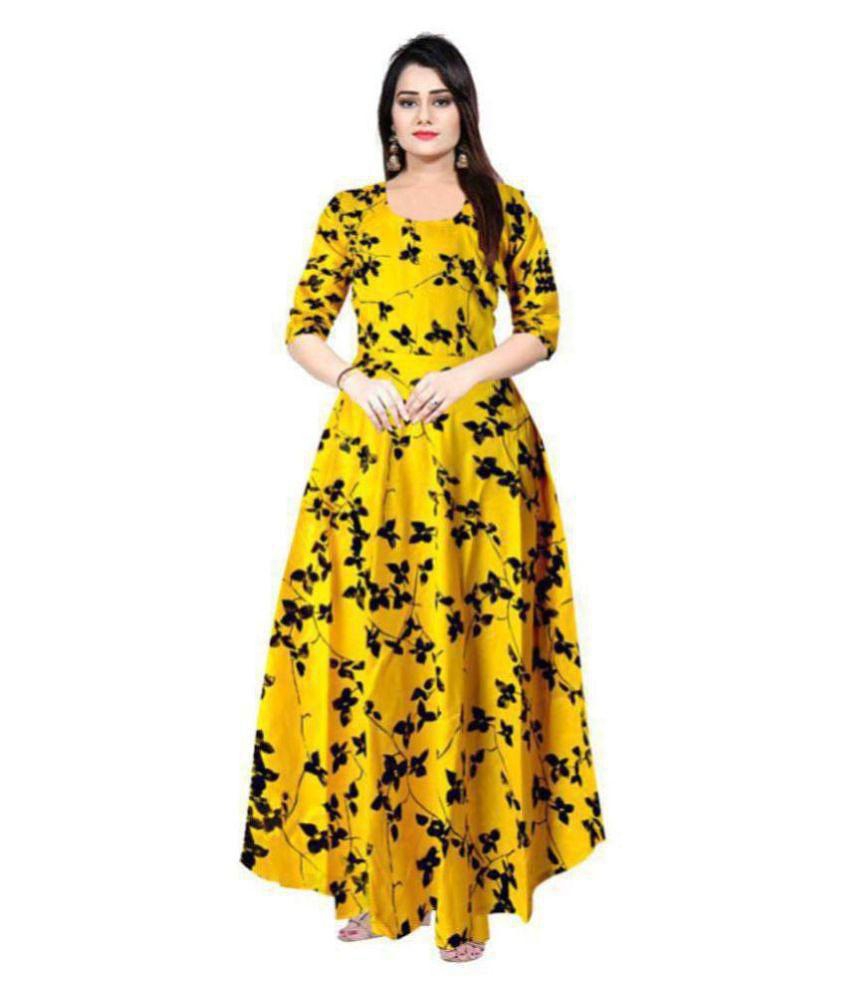 Sophisticated Men Frionkandy Rayon Yellow A- line Dress - S-M 2025 at ShopCircuit | ONDC