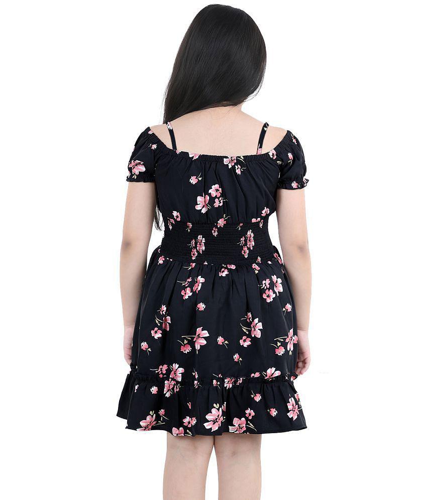 Naughty Ninos Girls Black Floral Printed Off Shoulder Dress - None