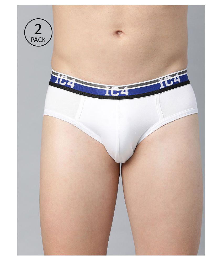 IC4 - White Cotton Blend Men's Briefs ( Pack of 2 ) - M