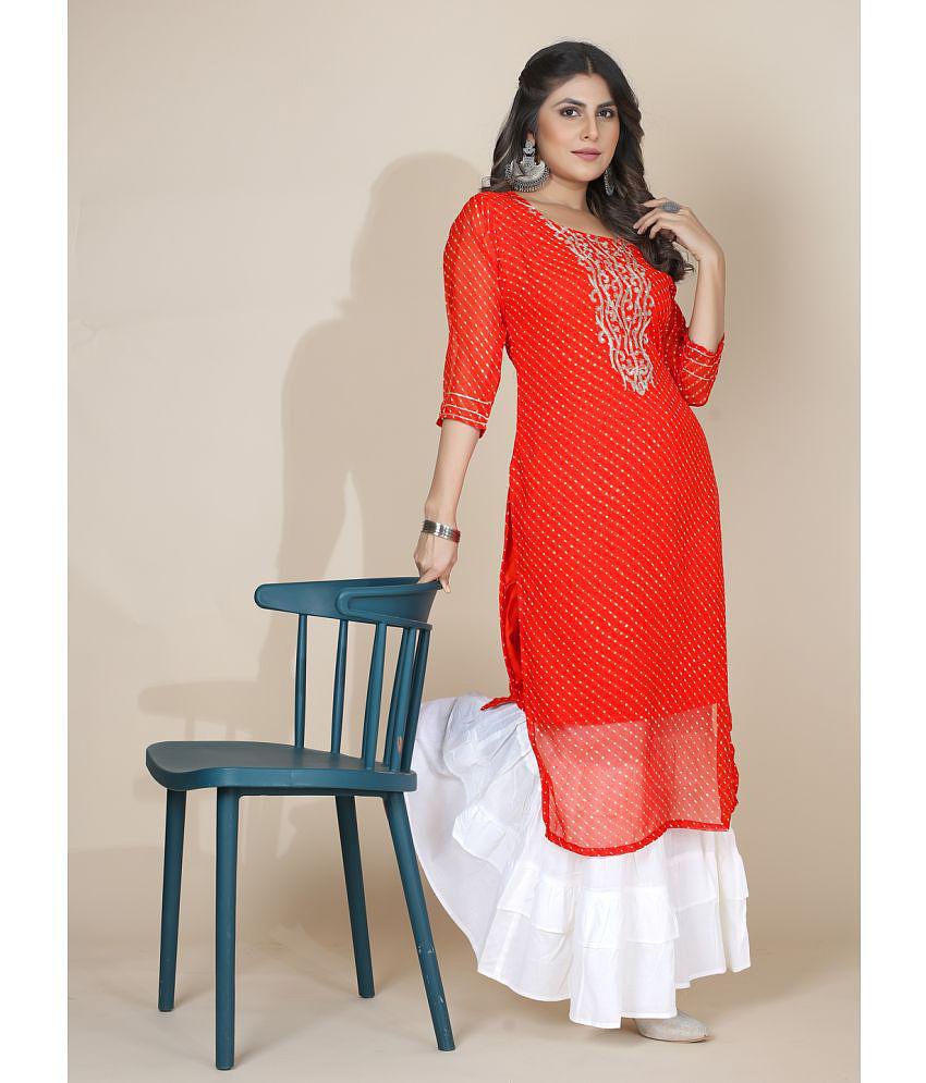 Buy Online Plo Style Samsara Georgette Embroidered Straight Womens Kurti - Orange ( Pack of 1 ) - None