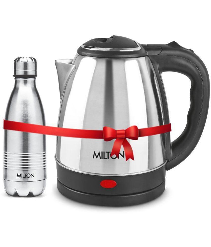 Milton Combo Set Go Electro 1.2 Ltrs Electric Kettle and Duo DLX 350 ml- Silver Thermosteel Hot or Cold Stainless Steel Water Bottle