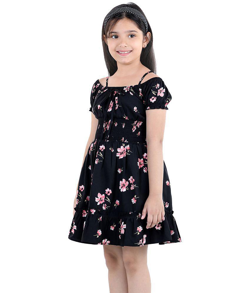 Naughty Ninos Girls Black Floral Printed Off Shoulder Dress - None