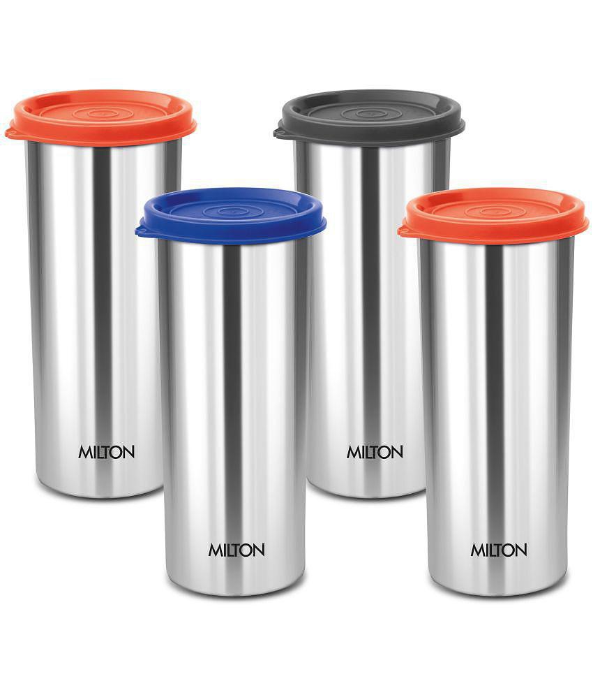 Milton Stainless Steel Tumbler with Lid Set of 4, 530 ml Each, Assorted (Lid Color May Vary) | Office | Gym | Yoga | Home | Kitchen | Hiking | Treking | Travel Tumbler - Assorted