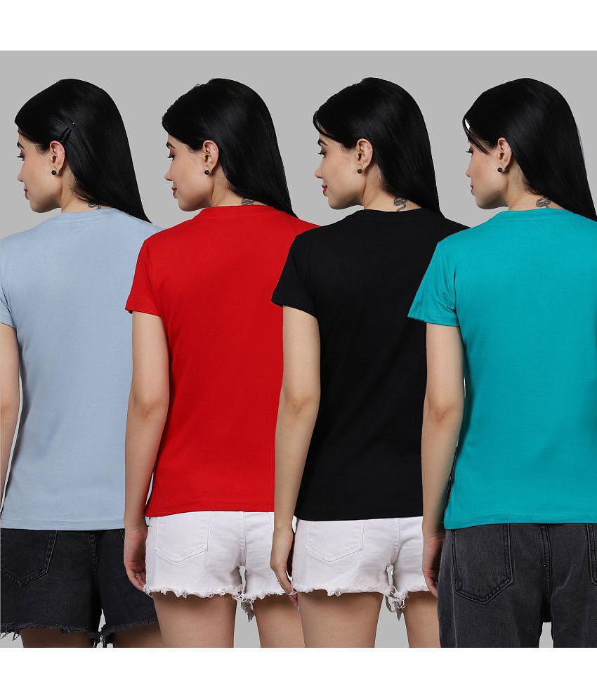 Affordable Women Fabflee - Multi Color Cotton Regular Fit Women's T-Shirt ( Pack of 4 ) - None 2