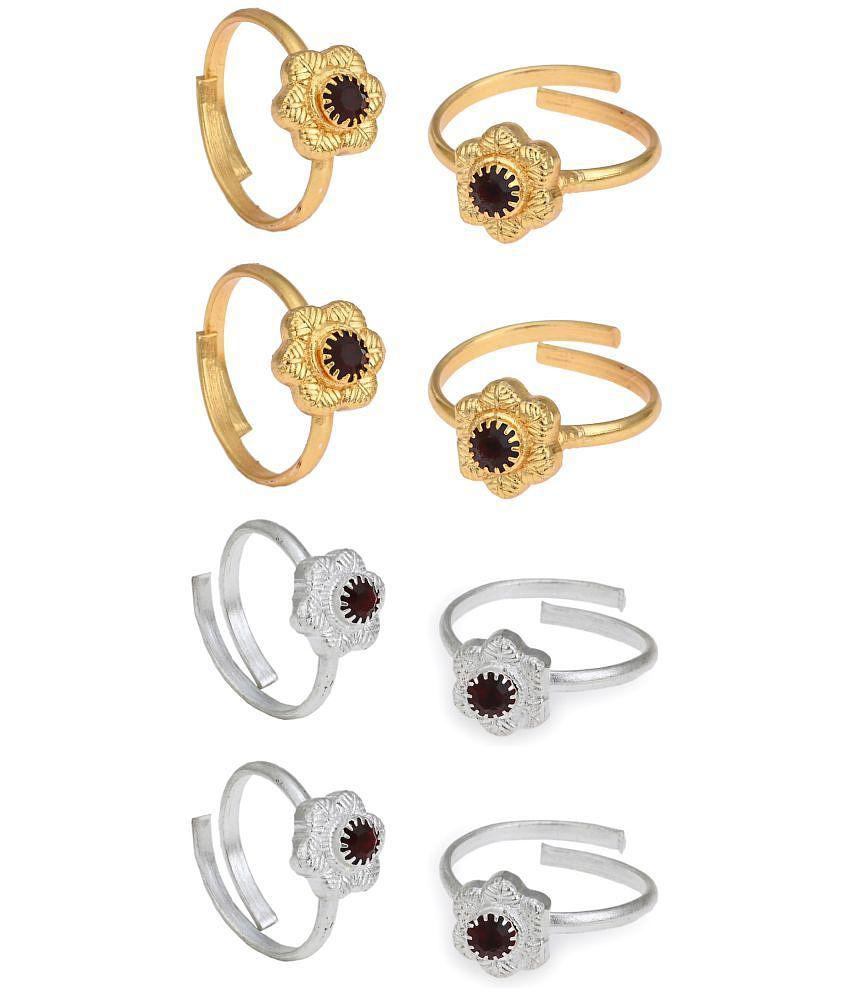 New Men AanyaCentric Gold & Silver Plated 4 Pair Toe Rings - Multi Color 2025 at ShopCircuit | O