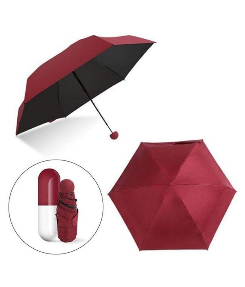 New Men Stylish Capsule Mini Travel Umbrella 4 fold Compact Umbrella - Maroon 2025 at ShopCircui