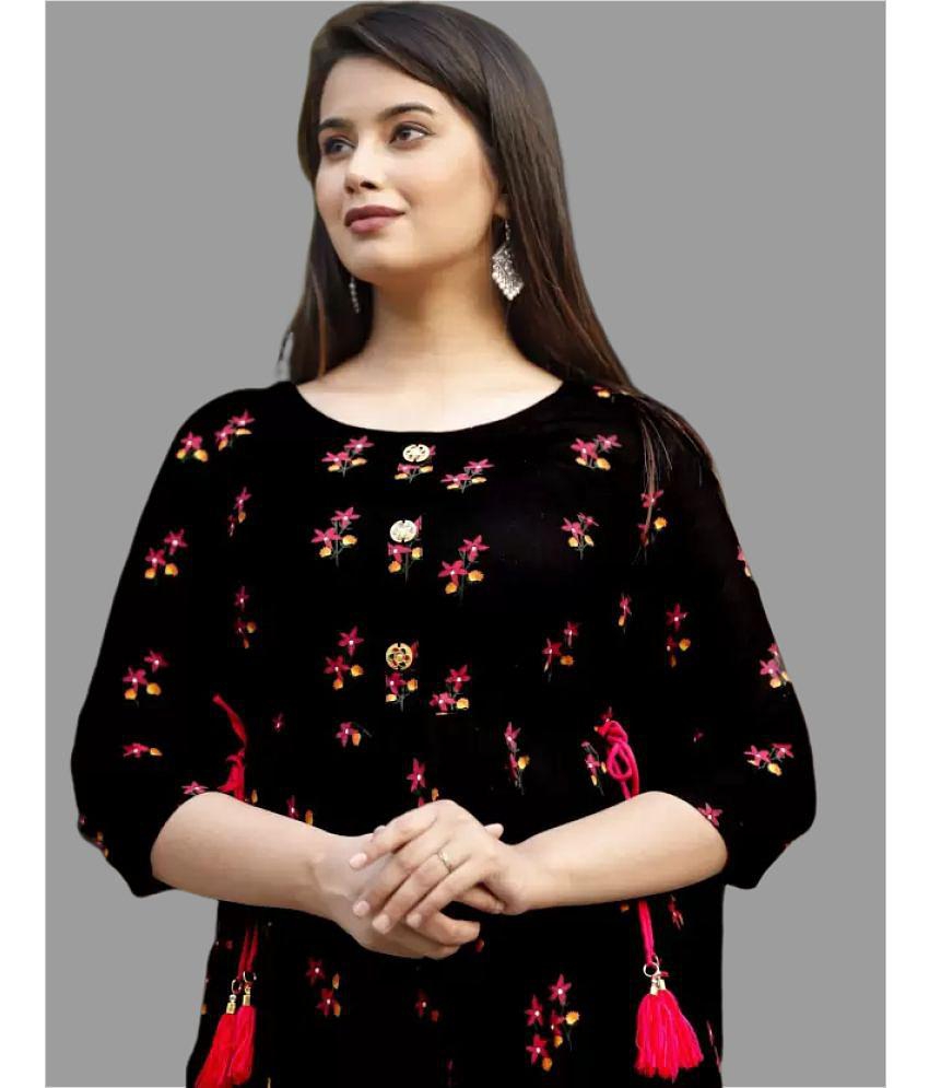 Buy Online Plo Smien - Black Rayon Women''s Anarkali Kurti ( Pack of 1 ) - None