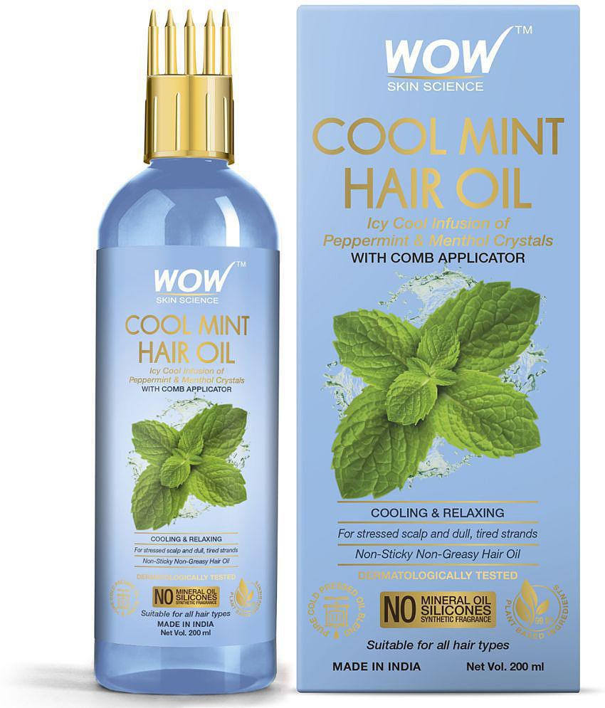 WOW Skin Science Cool Mint Hair Oil - with Comb Applicator No Mineral Oil, Silicones, Synthetic Fragrance - 200mL