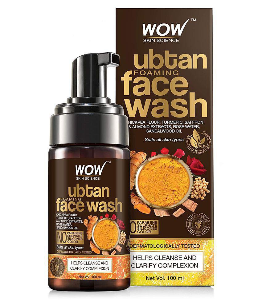 WOW Skin Science Ubtan Foaming Face Wash for Deep Cleansing - with Chickpea Flour, Turmeric, Saffron & Almond Extracts - No Parabens, Sulphate, Silicones & Color, 100 ml