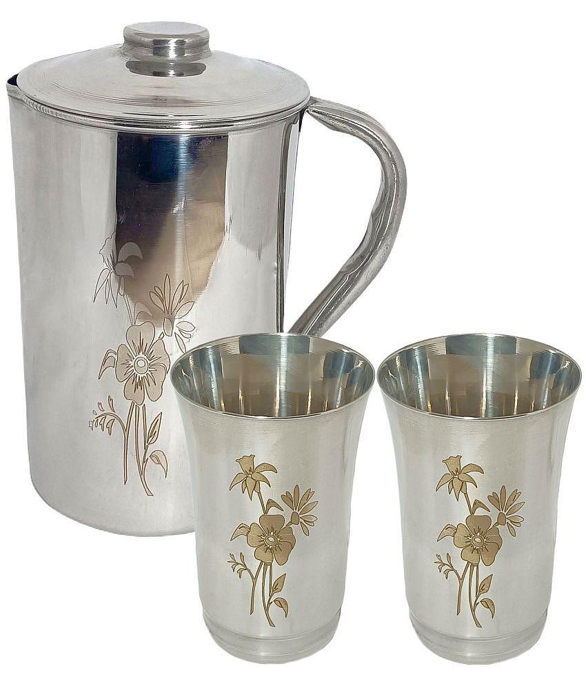 A & H ENTERPRISES Daily Use FLoral Stainless Steel Jug and Glass Combo 1800 mL - Steel