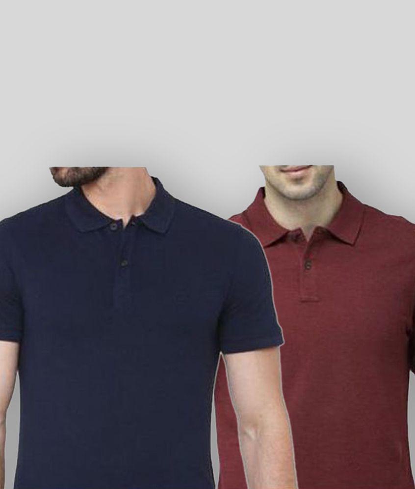 FASHION365 - Navy Blue Cotton Blend Slim Fit Men's Polo T shirt ( Pack of 2 ) - None