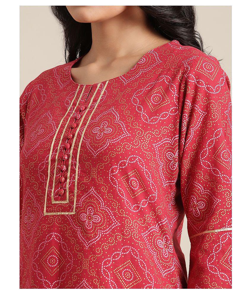 KSUT Red Cotton Straight Kurti - Single - M