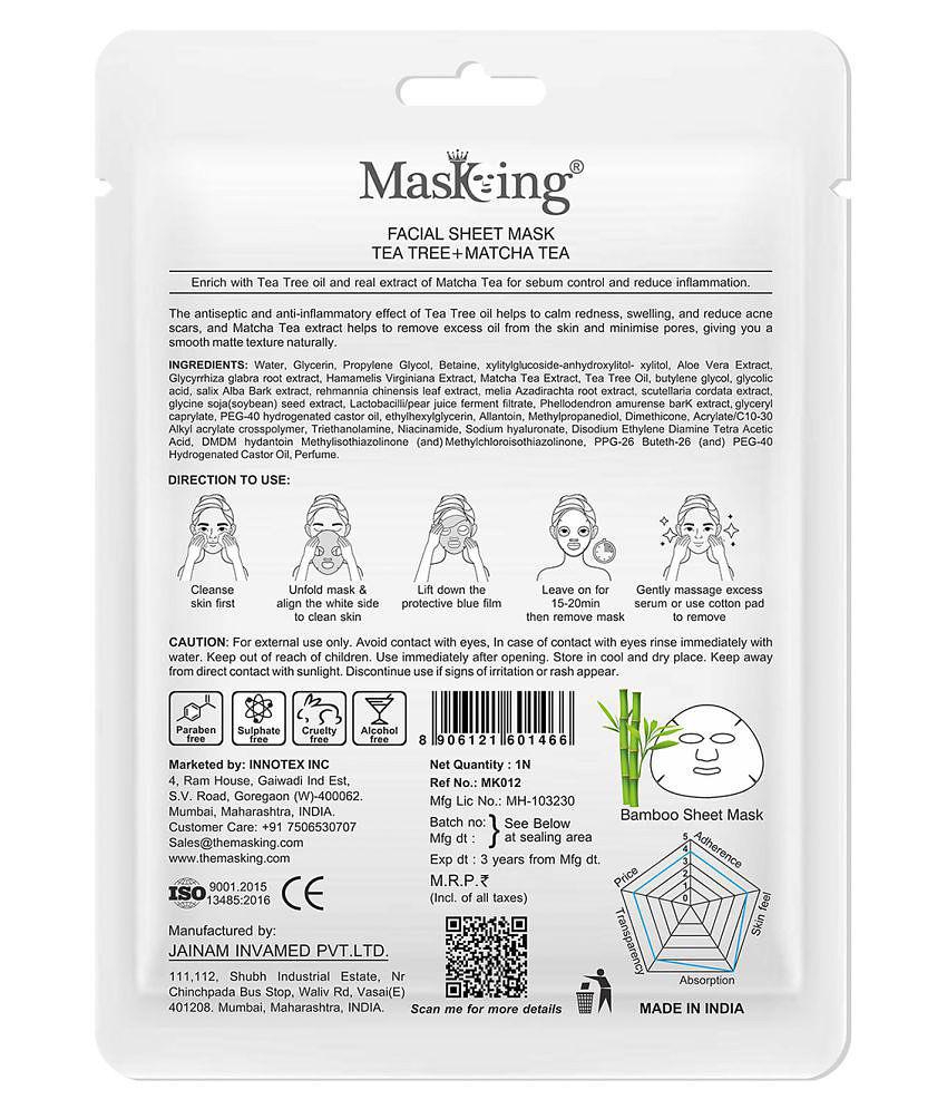 Masking Tea Tree & Matcha Tea Bamboo Face Sheet Mask 100 ml Pack of 5