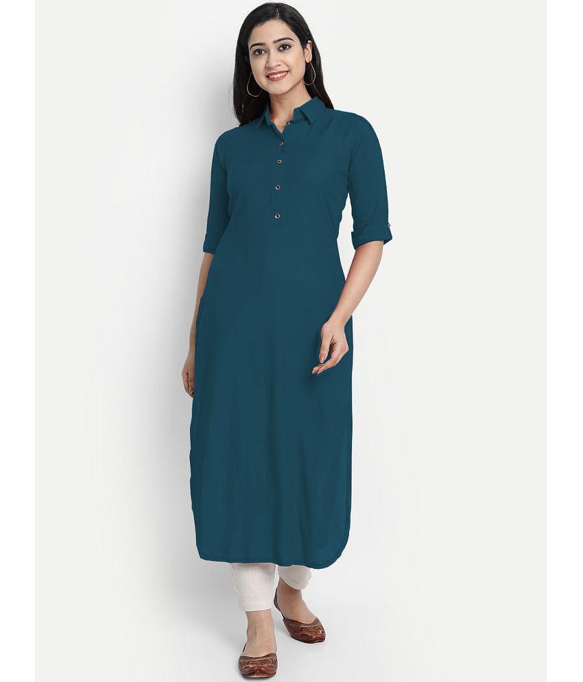 Buy Online Plo CARTSHOPY - Blue Rayon Women's Straight Kurti ( Pack of 1 ) - None