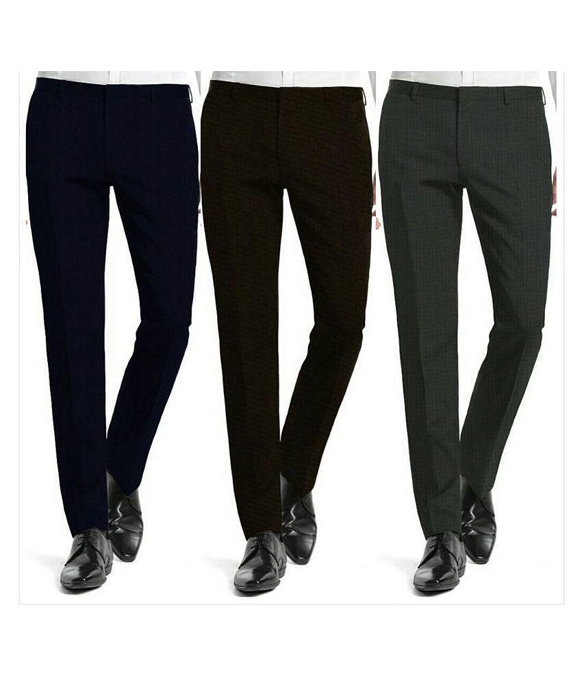 Inspire Clothing Inspiration - Multicolor Polycotton Slim - Fit Men's Formal Pants ( Pack of 3 ) - 42