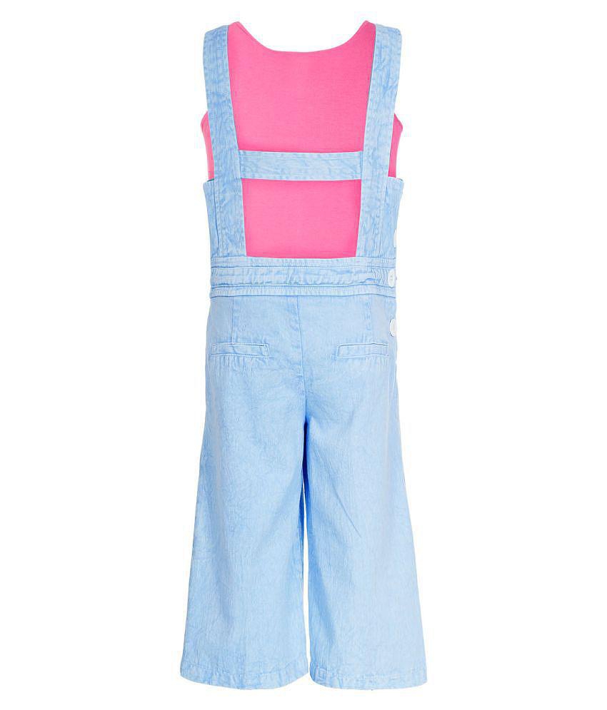 Naughty Ninos - Light Blue Cotton Girls Dungarees ( Pack of 1 ) - None