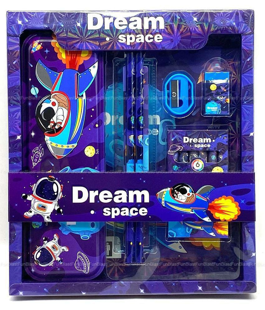 FunBlast Space Theme Stationery Kit for Kids - Stationery Box Pencil Pen Eraser Sharpener and Space Pencil Box- Stationary Kit Set for Boys and Girls, Birthday Gift for Kids (Multicolor)