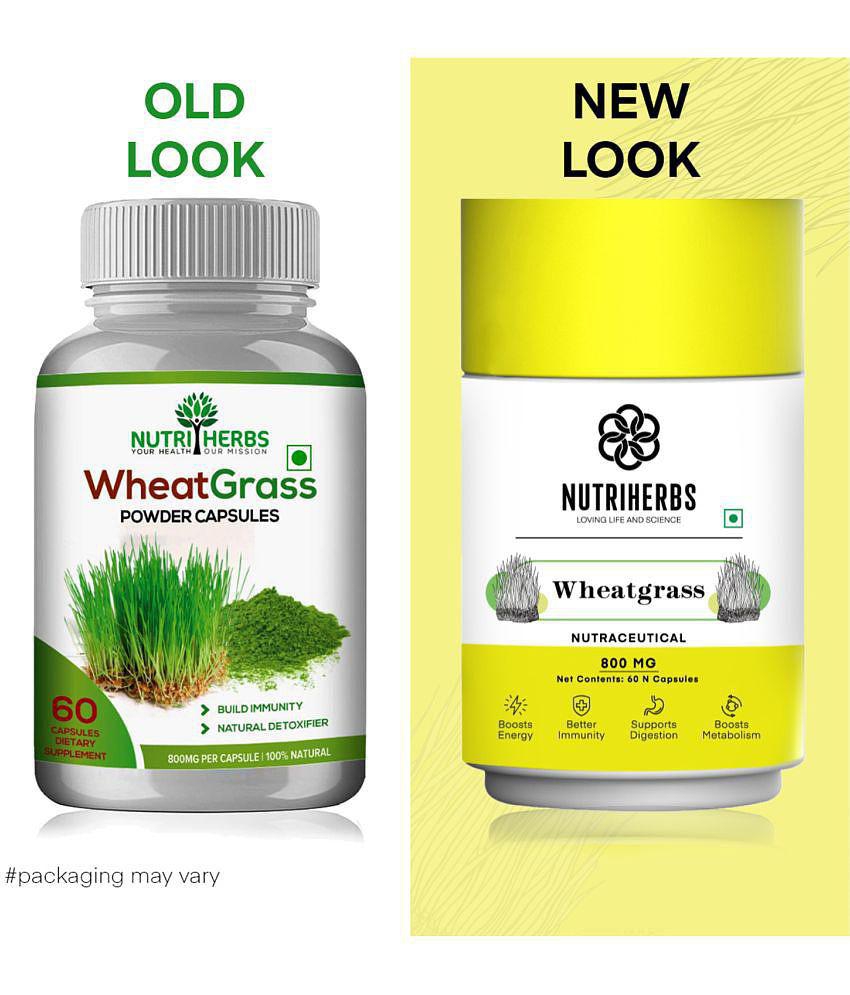 Nutriherbs Wheatgrass Extract 800 mg 100% Pure & Organic  - 60 Capsules | Works As A Natural Detoxifier| Helps To Build Immunity