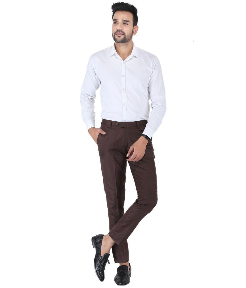 SREY - Coffee Polycotton Slim - Fit Men's Trousers ( Pack of 2 ) - None