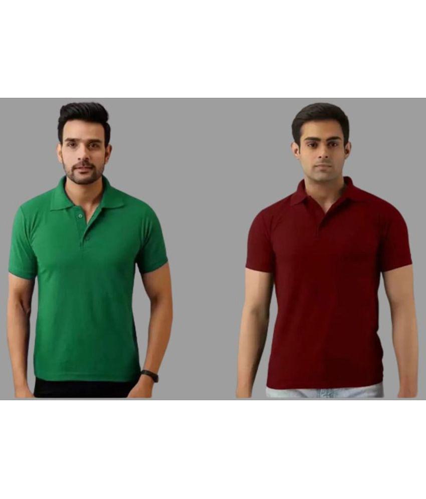 SKYRISE - Multicolor Cotton Blend Slim Fit Men's Polo T Shirt ( Pack of 2 ) - None