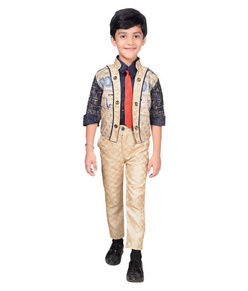 Ahhaaaa Kids Ethnic Boys Tie, Waistcoat, Shirt and Trouser Set - None